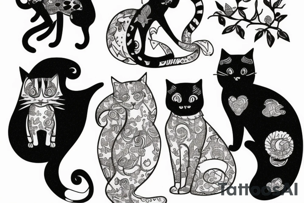 3 Cats with a girl tattoo idea