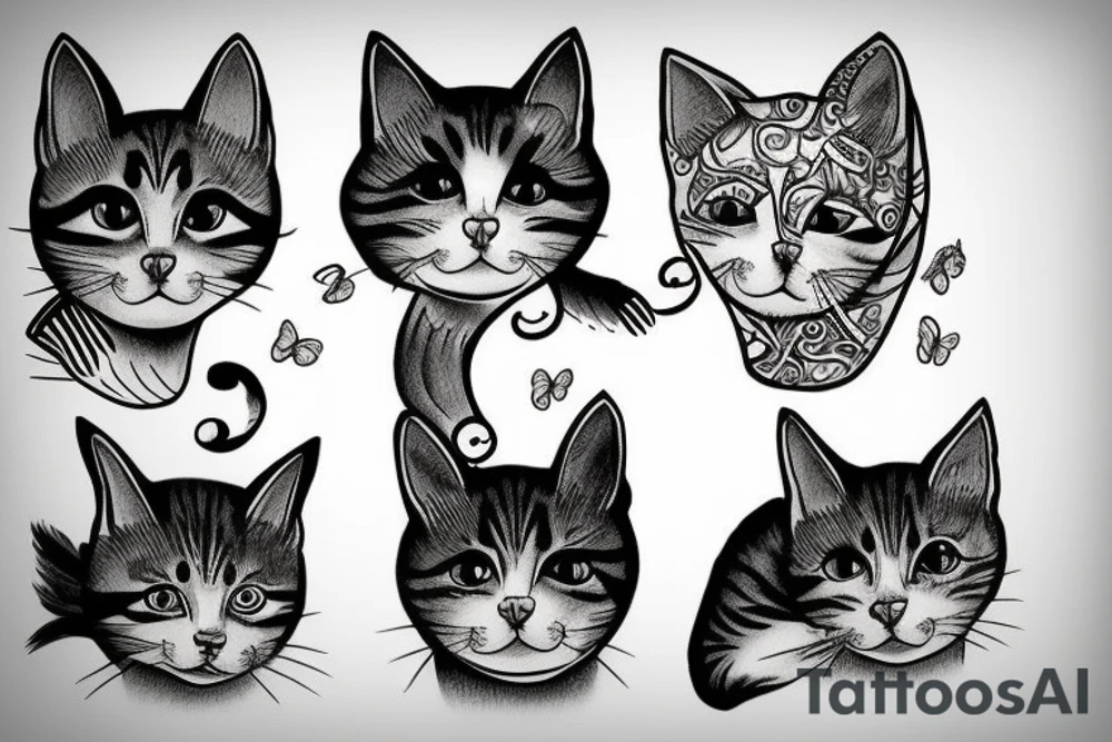 3 Cats with a girl tattoo idea