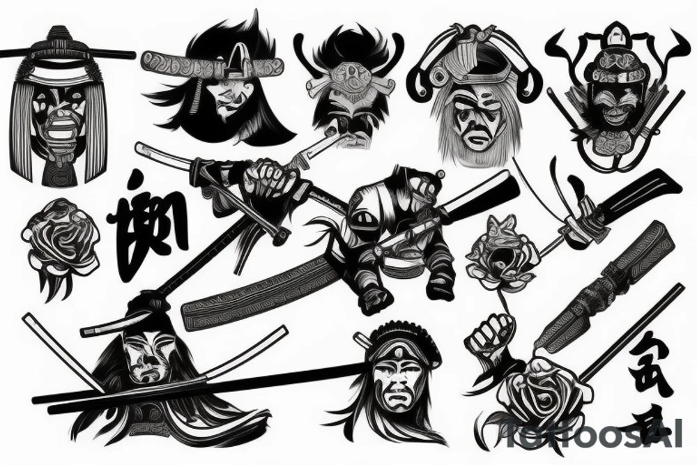 samurai, gun, scale tattoo idea