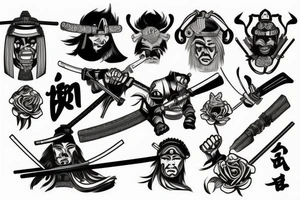 samurai, gun, scale tattoo idea