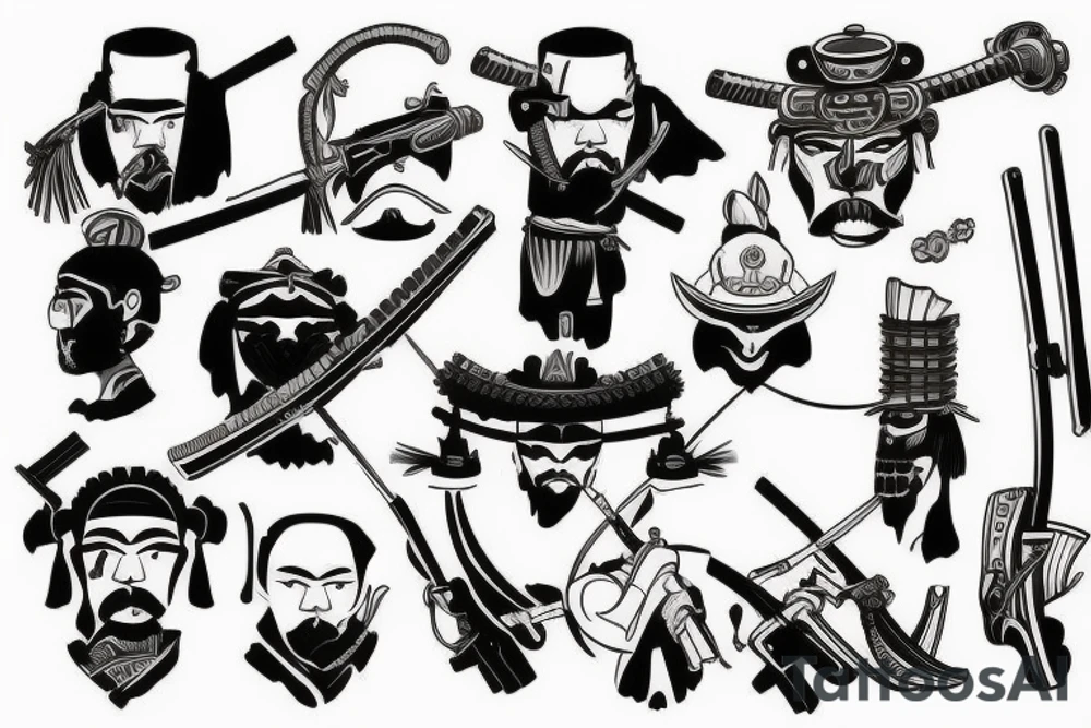 samurai, gun, scale tattoo idea