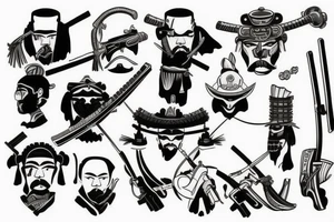 samurai, gun, scale tattoo idea