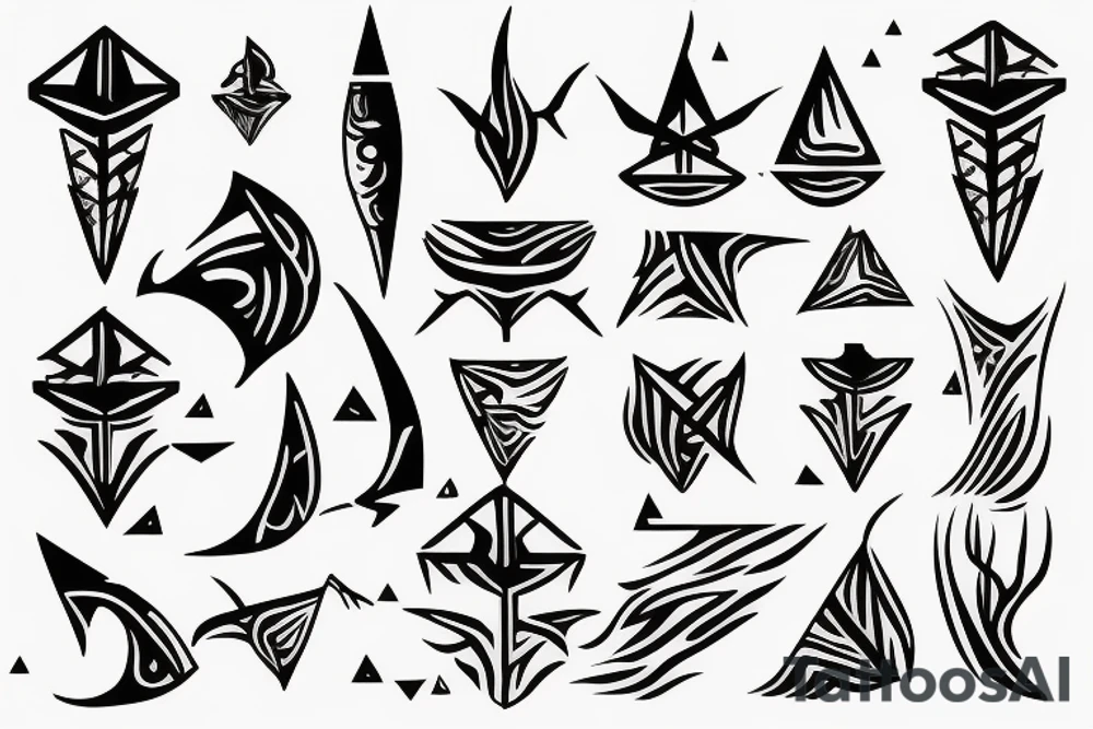 Dark rough sea geometric trident tattoo idea