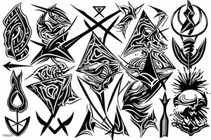 Dark rough sea geometric trident tattoo idea