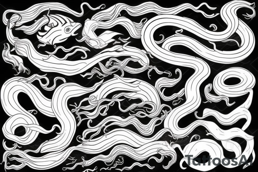 Dark rough sea waves trident snake tattoo idea
