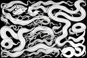 Dark rough sea waves trident snake tattoo idea