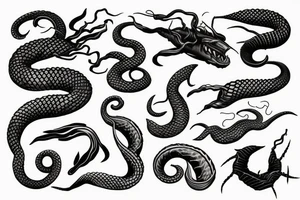 Dark rough sea waves trident snake tattoo idea