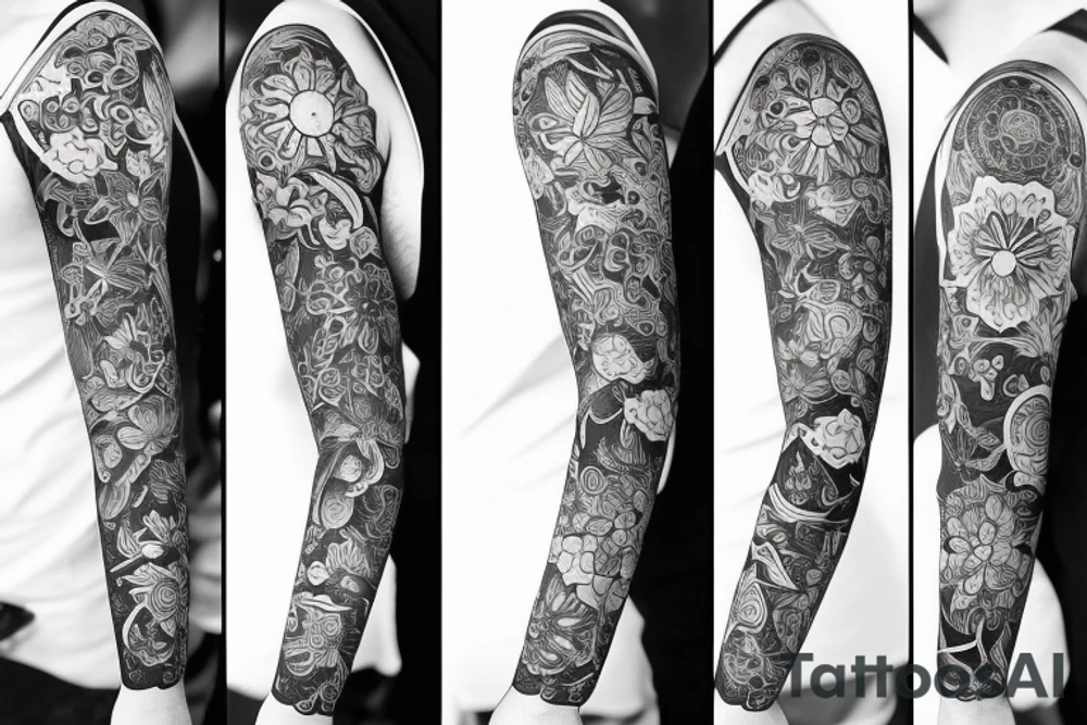 Flower space sleeve tattoo idea