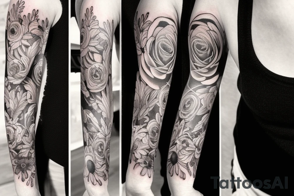 Flower space sleeve tattoo idea