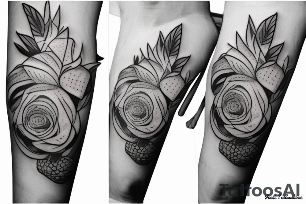 Basketball rose with pineapples tattoo idea