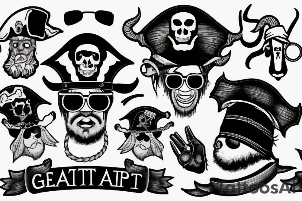 Goat with sunglasses and a pirate hat tattoo idea