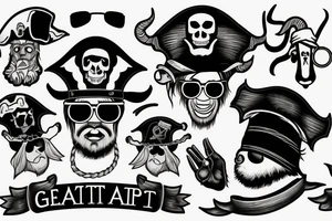 Goat with sunglasses and a pirate hat tattoo idea