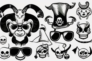 Goat with sunglasses and a pirate hat tattoo idea