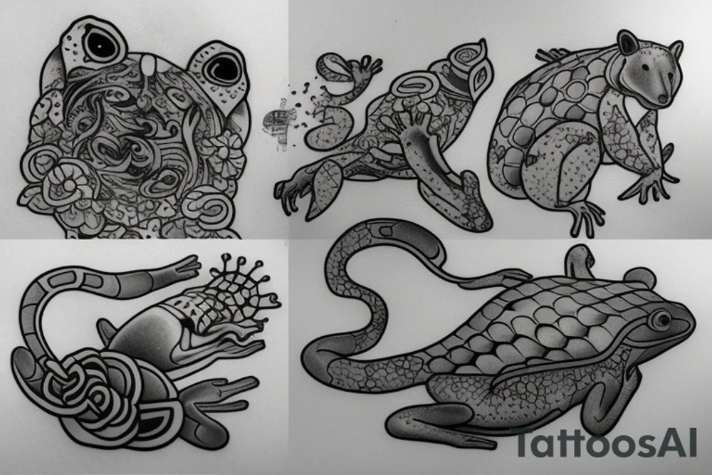 Bear wolf lily pad frog snake tattoo idea