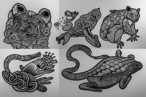 Bear wolf lily pad frog snake tattoo idea