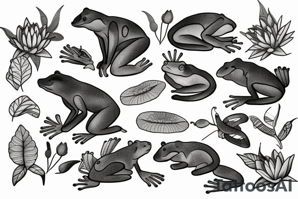 Bear wolf lily pad frog snake tattoo idea