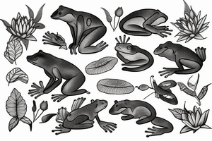 Bear wolf lily pad frog snake tattoo idea