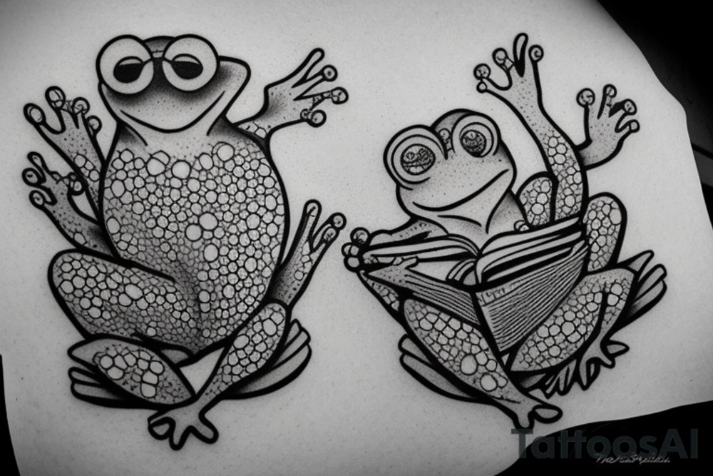 Frog reading a book tattoo idea