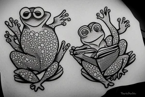 Frog reading a book tattoo idea