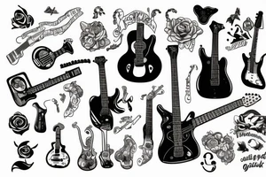Guitar with rock no roll related things tattoo idea