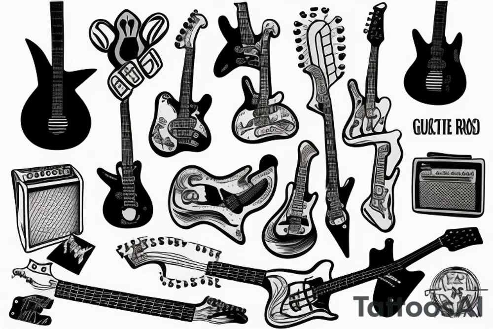Guitar with rock no roll related things tattoo idea