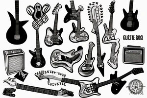 Guitar with rock no roll related things tattoo idea
