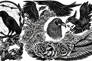 raven and coyote contemplate life after a long journey tattoo idea