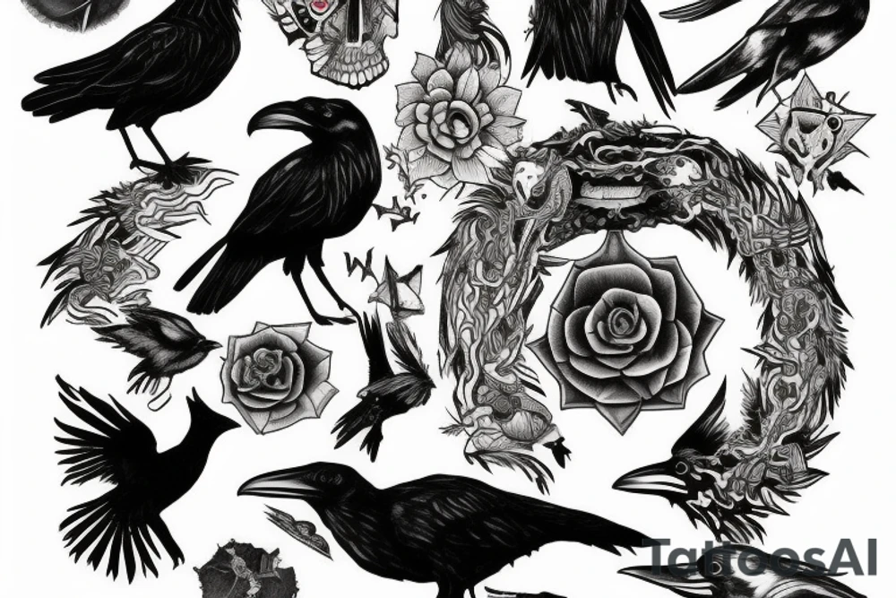 raven and coyote contemplate life after a long journey tattoo idea