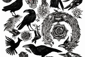raven and coyote contemplate life after a long journey tattoo idea