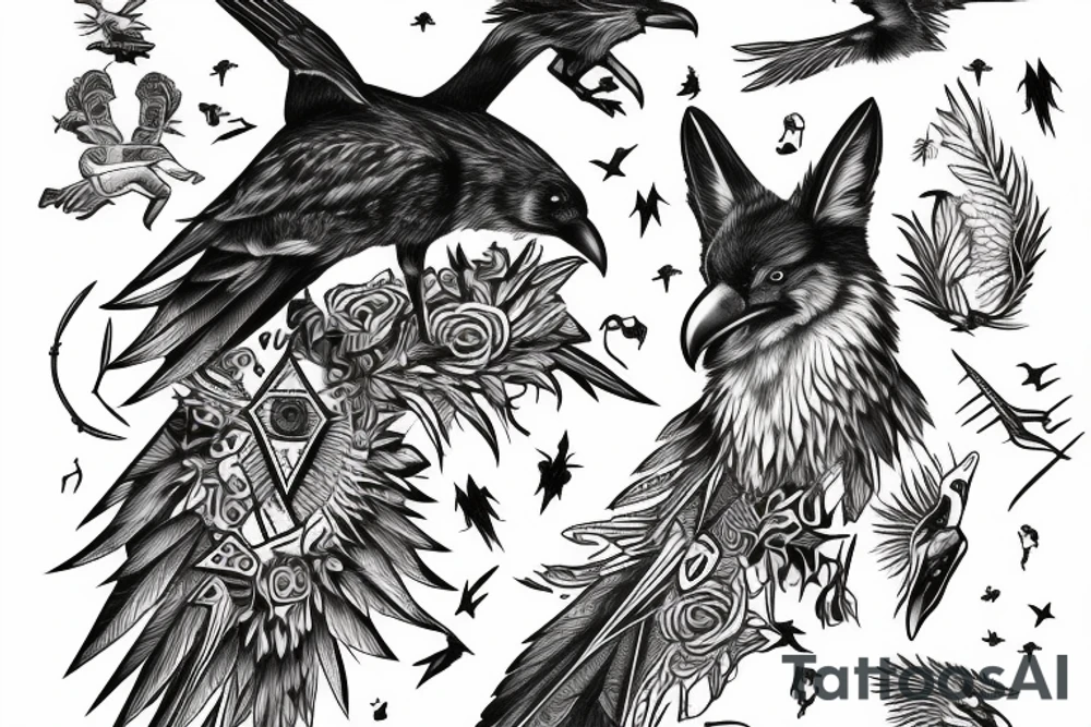 raven and coyote struggle for power tattoo idea
