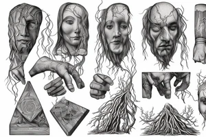 Roots are bounded by stone geometric monument (effigy) tattoo idea