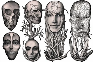 Roots are bounded by stone geometric monument (effigy) tattoo idea