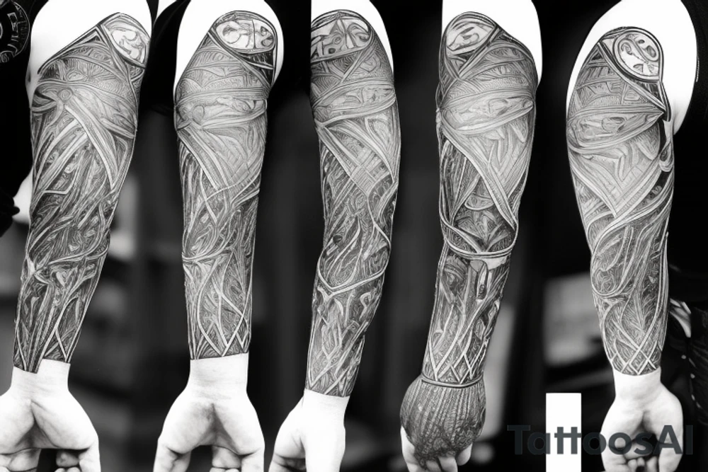 Roots are bounded by stone geometric monument tattoo idea
