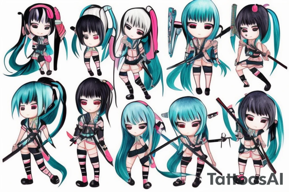 Chibi samurai Hatsune Miku tattoo idea