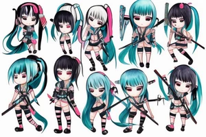 Chibi samurai Hatsune Miku tattoo idea