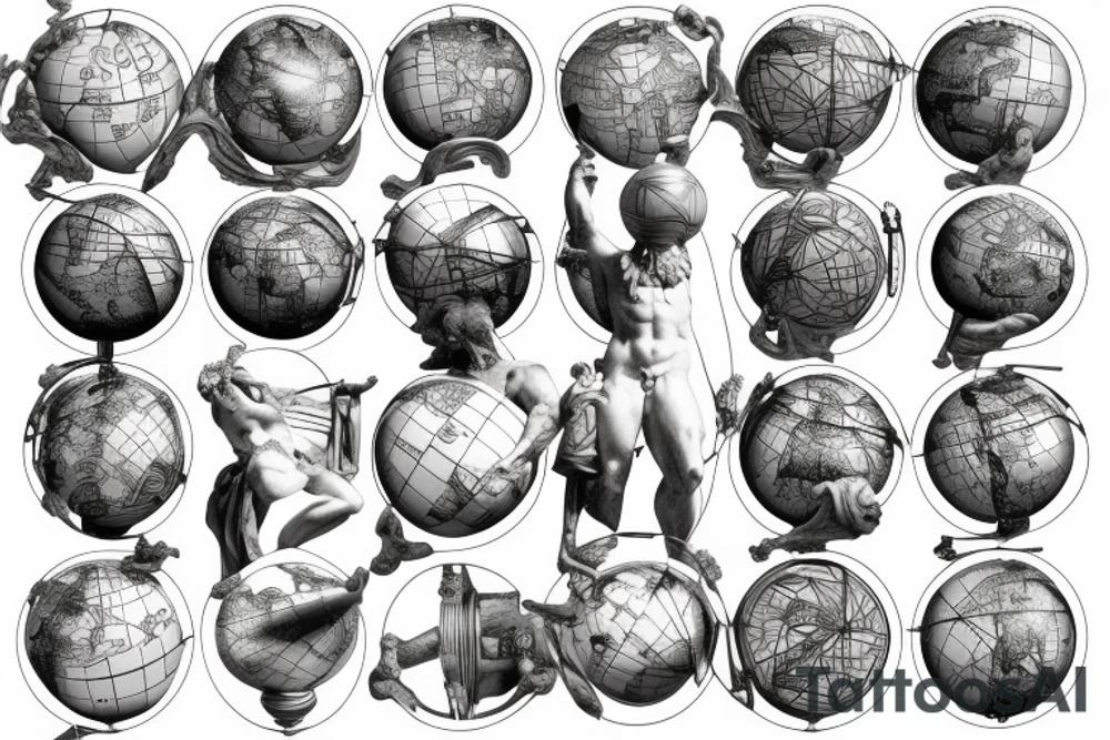 Greek Atlas Statue Holding a futuristic globe tattoo idea