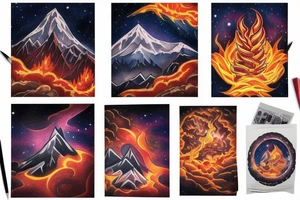 Mountain surrounded by fire and universe tattoo idea