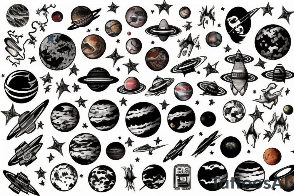 space, planets, electric tattoo idea