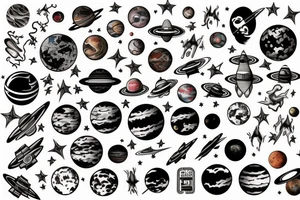 space, planets, electric tattoo idea
