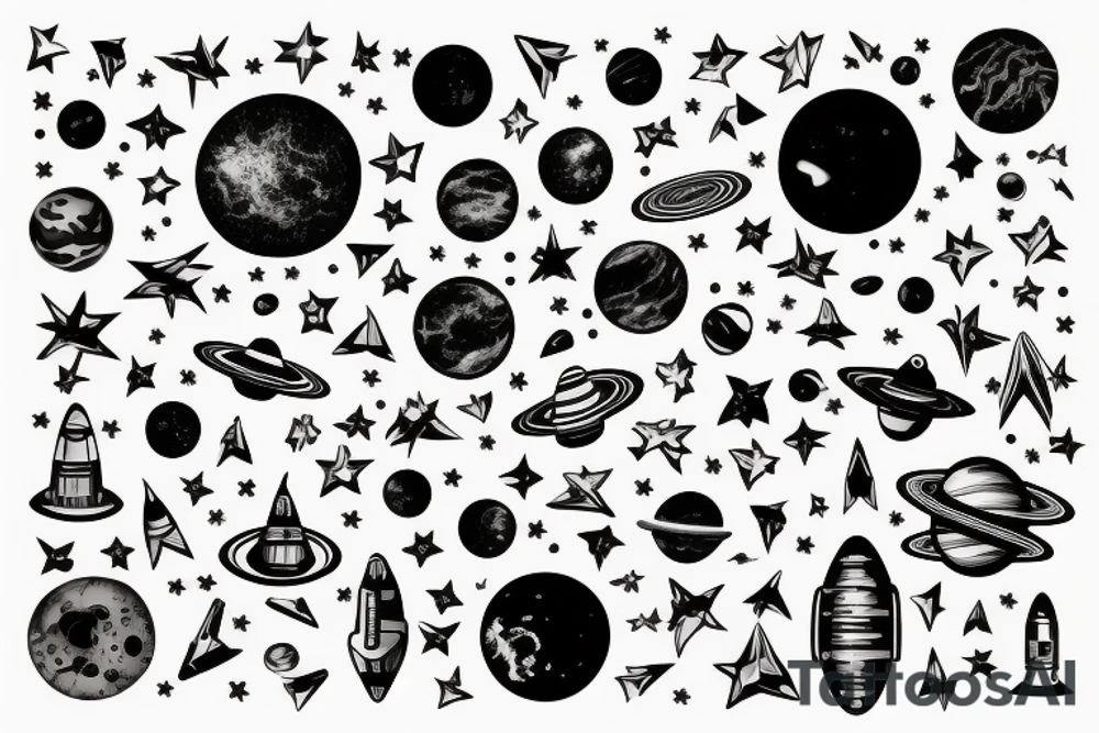 space, planets, electric tattoo idea