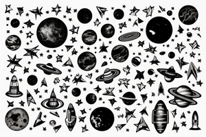 space, planets, electric tattoo idea
