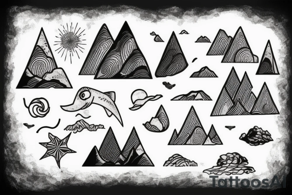 exploring mountains oceans tattoo idea