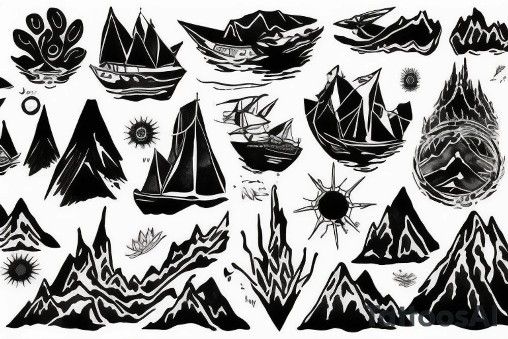exploring seas mountains tattoo idea