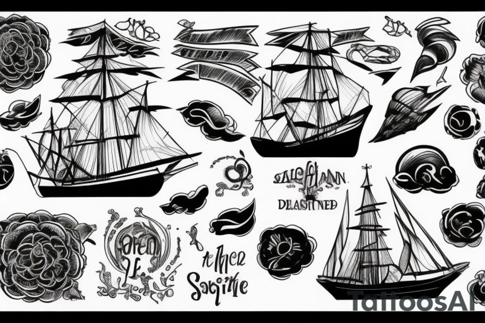 Ship on the ocean hit by lightning tattoo idea