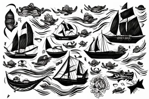 Ship on the ocean hit by lightning tattoo idea
