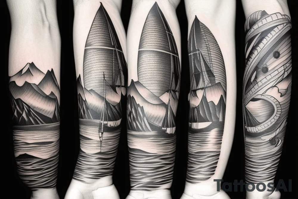 sailboats mountains tattoo idea