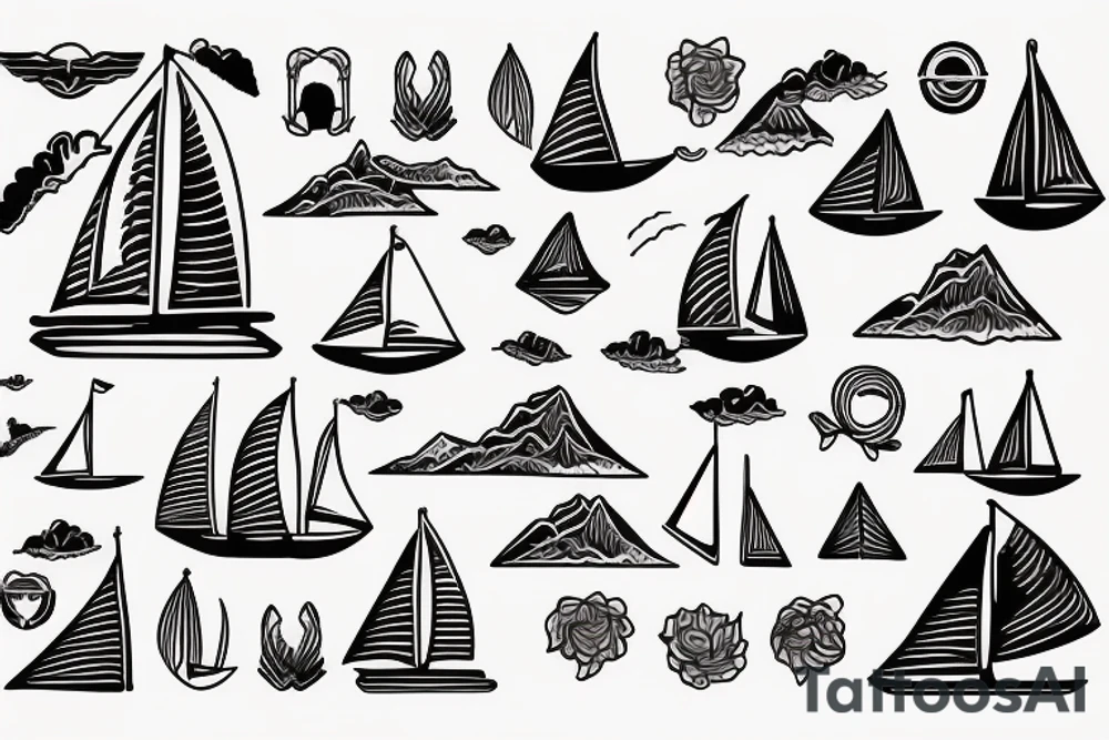 sailboats and mountains tattoo idea