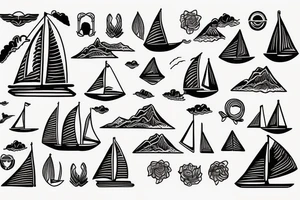 sailboats and mountains tattoo idea