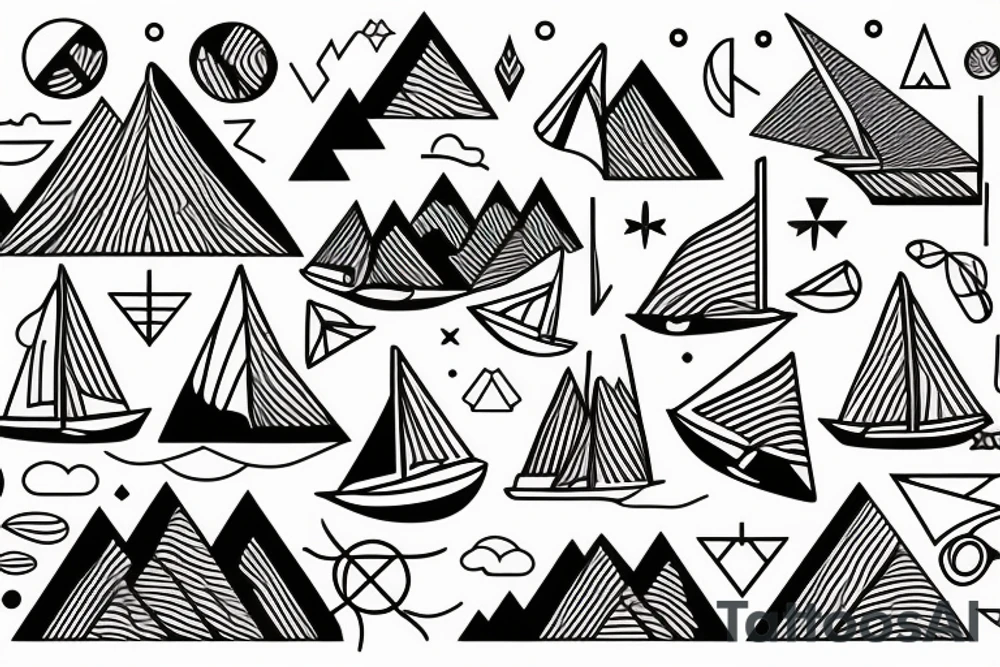 sailboats and mountains tattoo idea