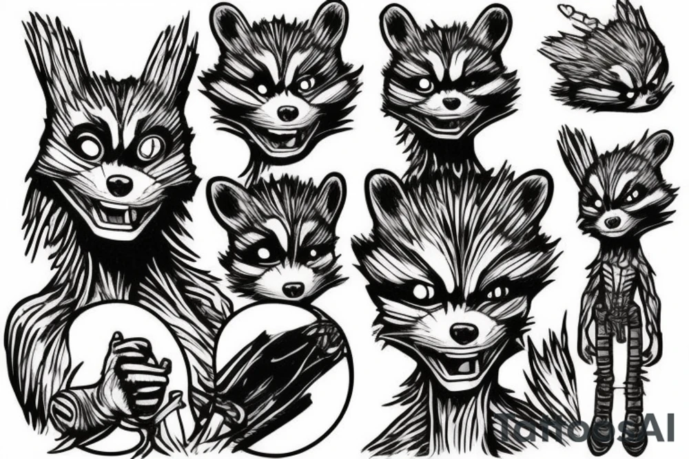 rocket raccoon with groot tattoo idea